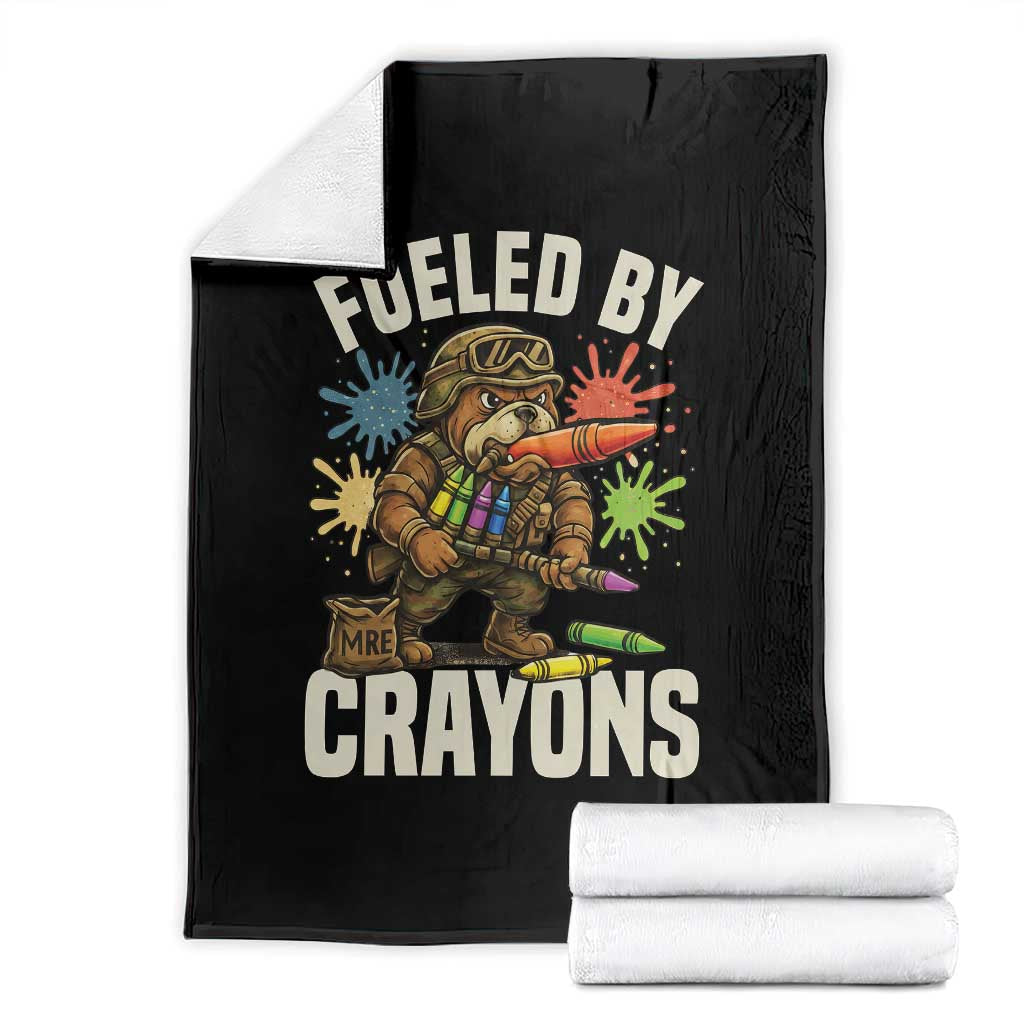 Fueled by Crayons Bulldog Soldier Throw Blanket Funny Combat Veteran Crayon Launcher TS02 Black Print Your Wear