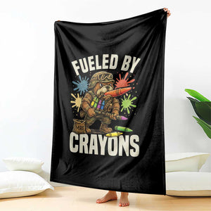 Fueled by Crayons Bulldog Soldier Throw Blanket Funny Combat Veteran Crayon Launcher TS02 Print Your Wear