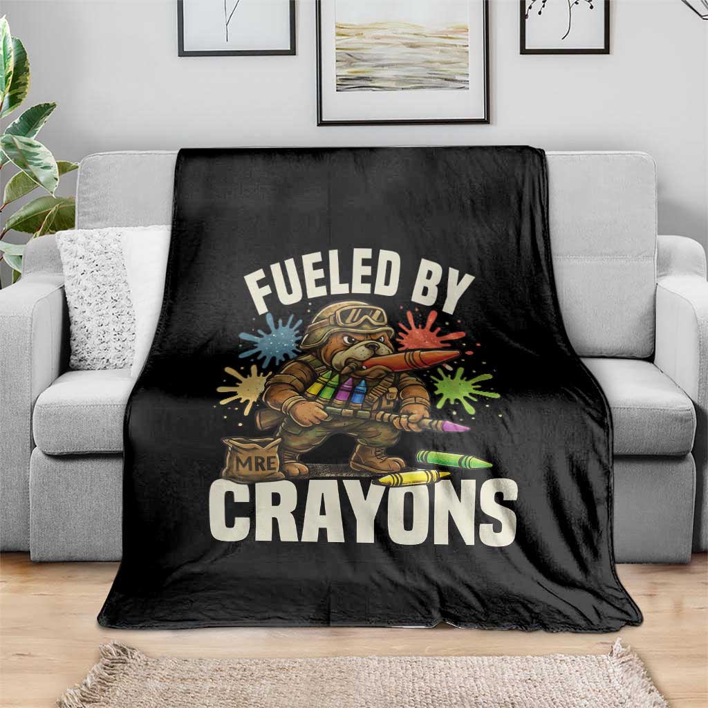Fueled by Crayons Bulldog Soldier Throw Blanket Funny Combat Veteran Crayon Launcher TS02 Print Your Wear