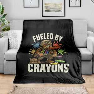 Fueled by Crayons Bulldog Soldier Throw Blanket Funny Combat Veteran Crayon Launcher TS02 Print Your Wear