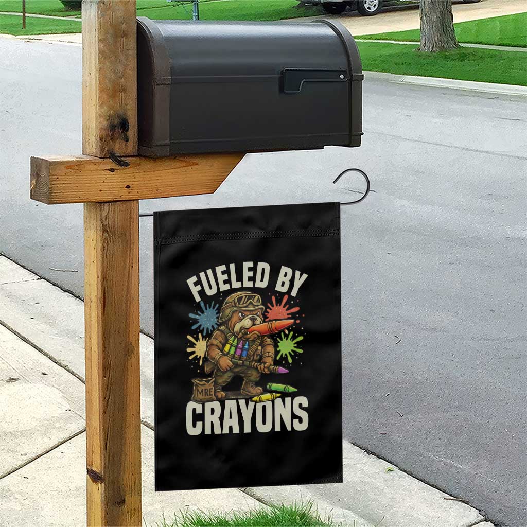 Fueled by Crayons Bulldog Soldier Garden Flag Funny Combat Veteran Crayon Launcher TS02 Print Your Wear