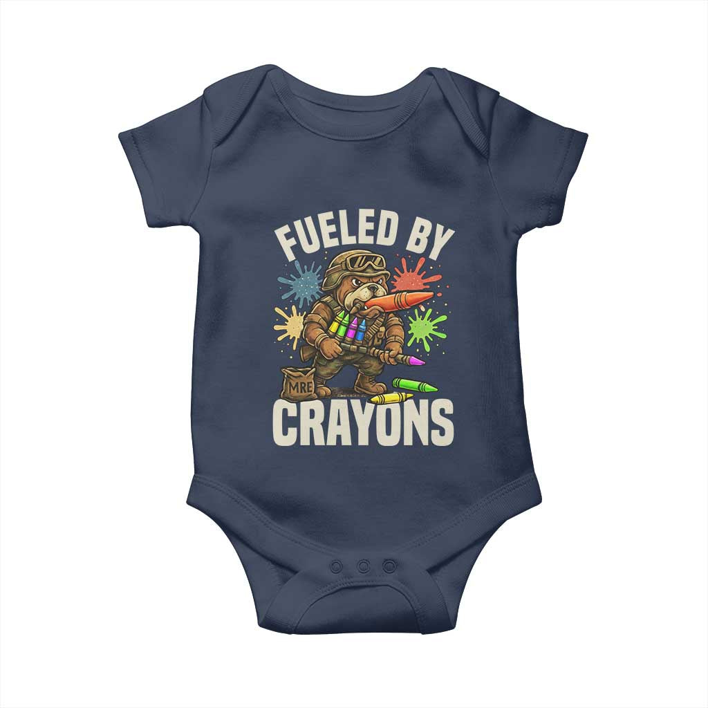 Fueled by Crayons Bulldog Soldier Baby Onesie Funny Combat Veteran Crayon Launcher TS02 Navy Print Your Wear