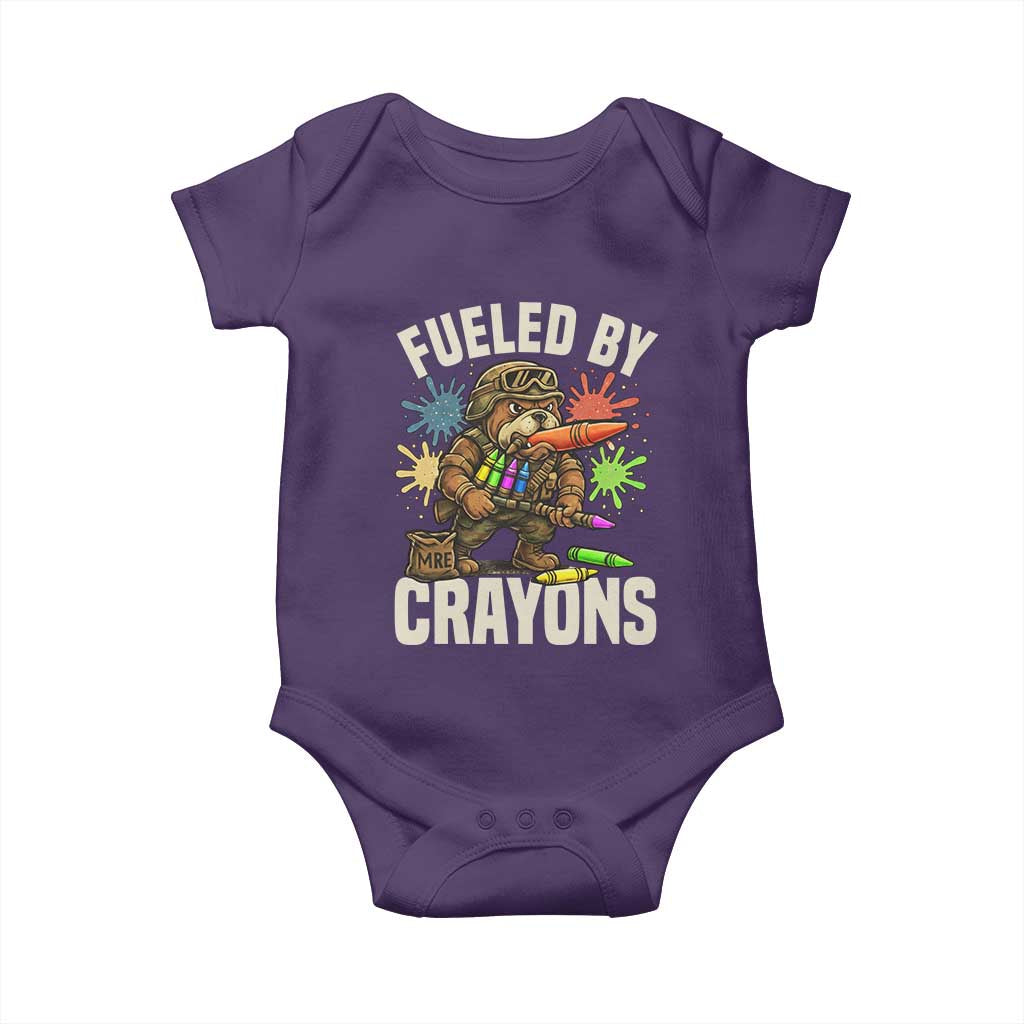 Fueled by Crayons Bulldog Soldier Baby Onesie Funny Combat Veteran Crayon Launcher TS02 Purple Print Your Wear