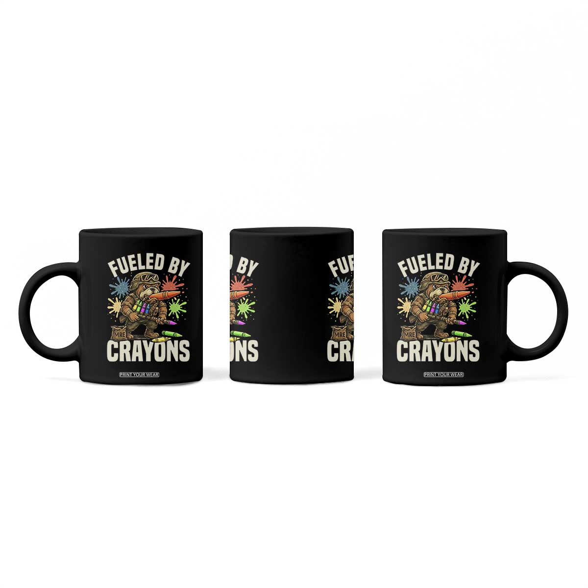 Fueled by Crayons Bulldog Soldier Coffee Mug Funny Combat Veteran Crayon Launcher TS02 Print Your Wear