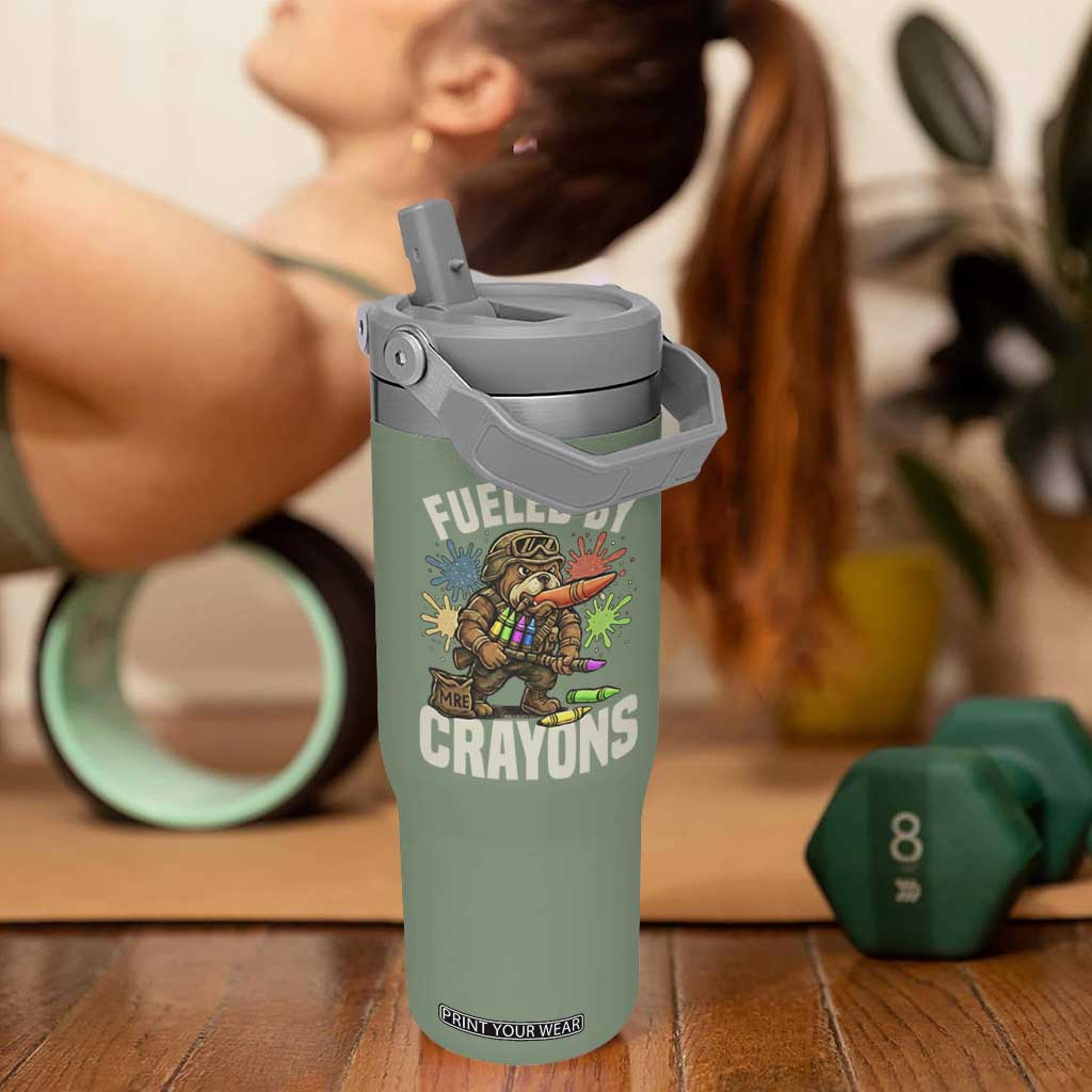 Fueled by Crayons Bulldog Soldier Flip Straw Tumbler Funny Combat Veteran Crayon Launcher TS02 One Size: 30 oz Moss Green Print Your Wear