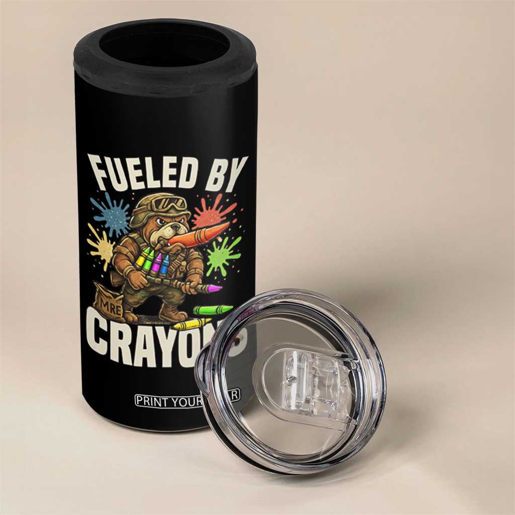 Fueled by Crayons Bulldog Soldier 4 in 1 Can Cooler Tumbler Funny Combat Veteran Crayon Launcher TS02 Print Your Wear