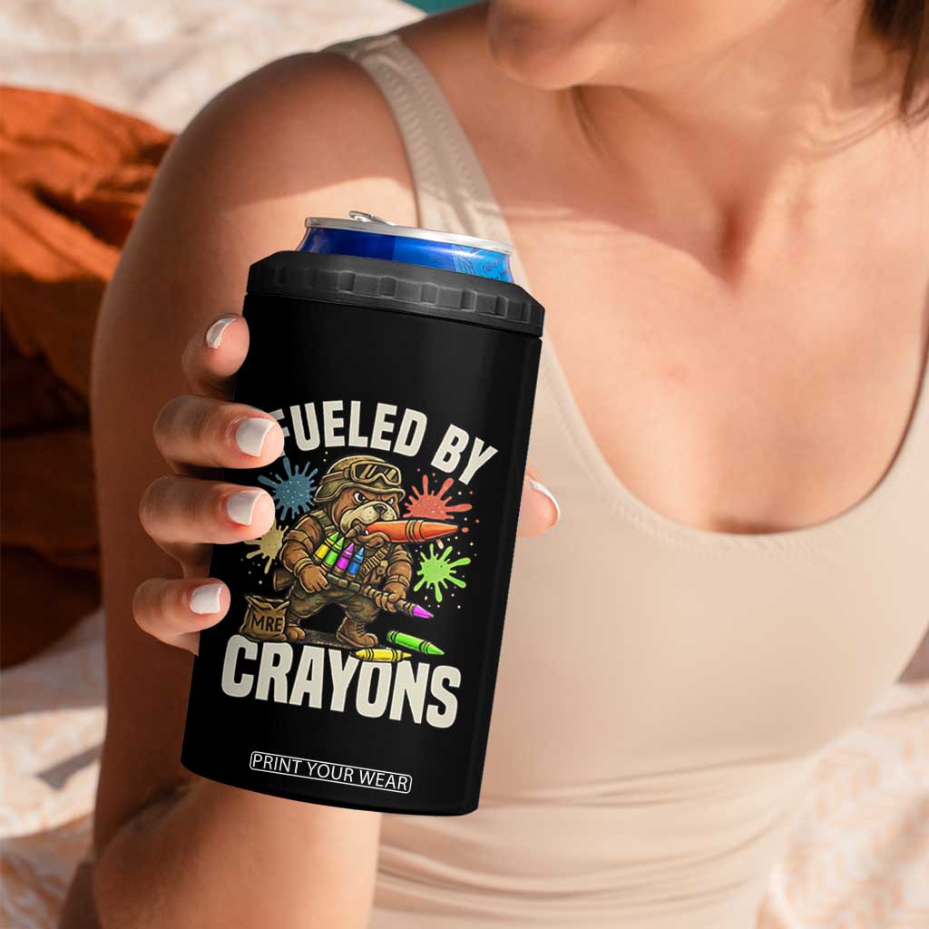 Fueled by Crayons Bulldog Soldier 4 in 1 Can Cooler Tumbler Funny Combat Veteran Crayon Launcher TS02 Print Your Wear