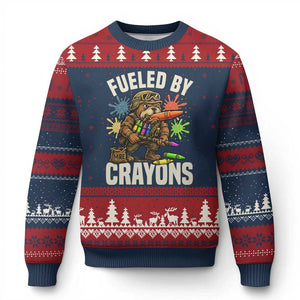 Fueled by Crayons Bulldog Soldier Ugly Christmas Sweater Funny Combat Veteran Crayon Launcher TS02 Navy Red Print Your Wear