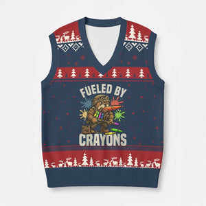 Fueled by Crayons Bulldog Soldier V-Neck Knit Sweater Vest Funny Combat Veteran Crayon Launcher TS02 Navy Red Print Your Wear