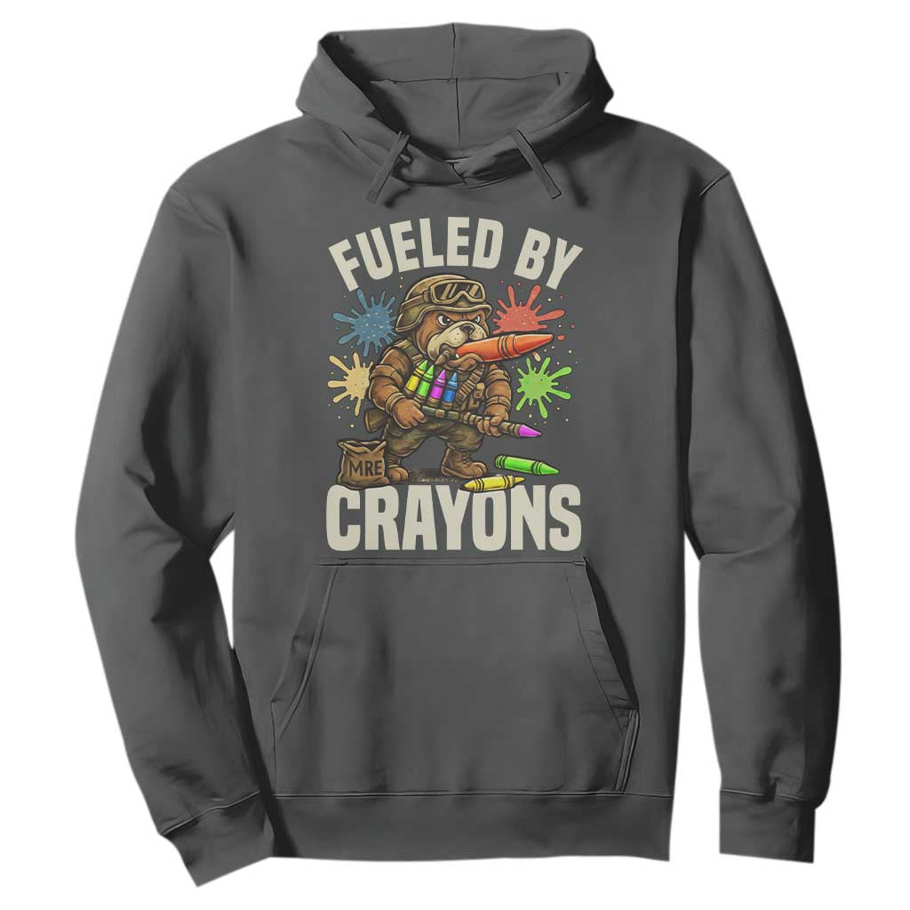 Fueled by Crayons Bulldog Soldier Hoodie Funny Combat Veteran Crayon Launcher TS02 Dark Heather Print Your Wear