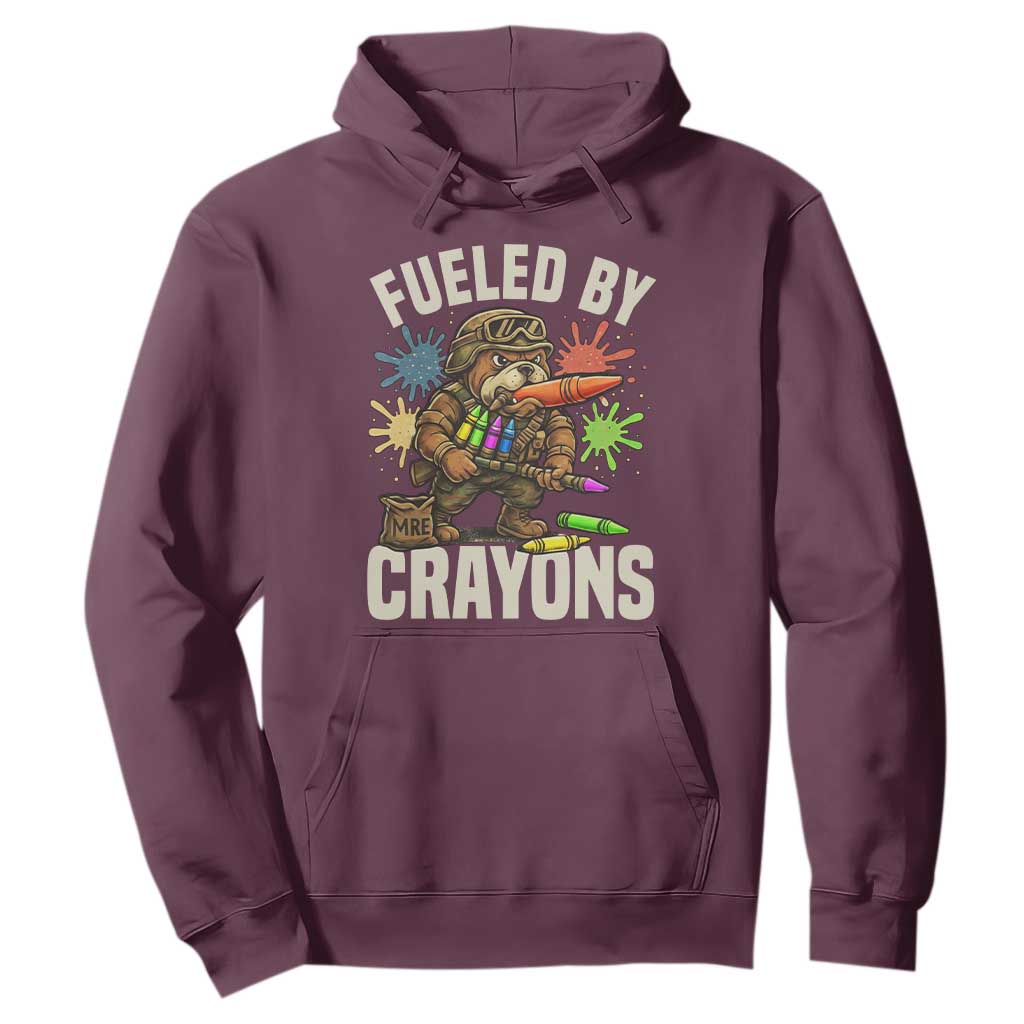 Fueled by Crayons Bulldog Soldier Hoodie Funny Combat Veteran Crayon Launcher TS02 Maroon Print Your Wear
