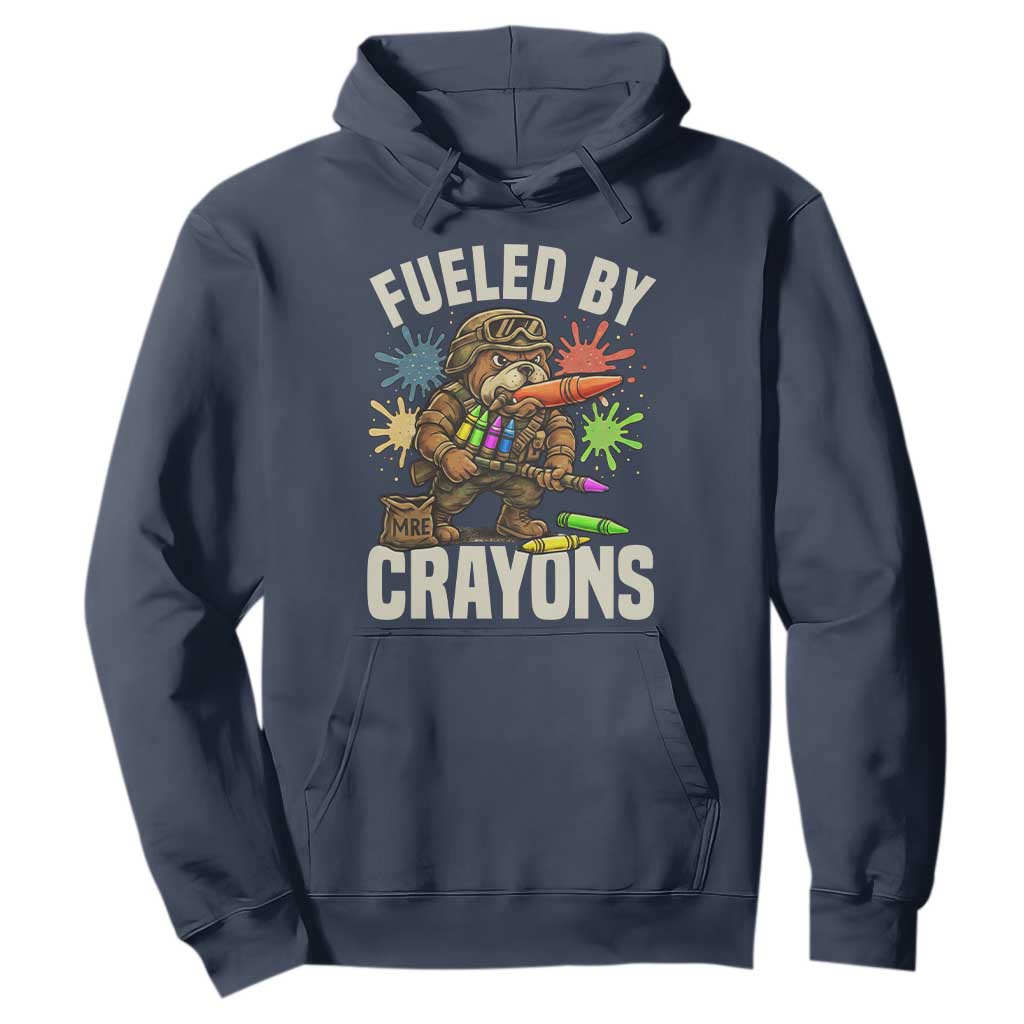 Fueled by Crayons Bulldog Soldier Hoodie Funny Combat Veteran Crayon Launcher TS02 Navy Print Your Wear