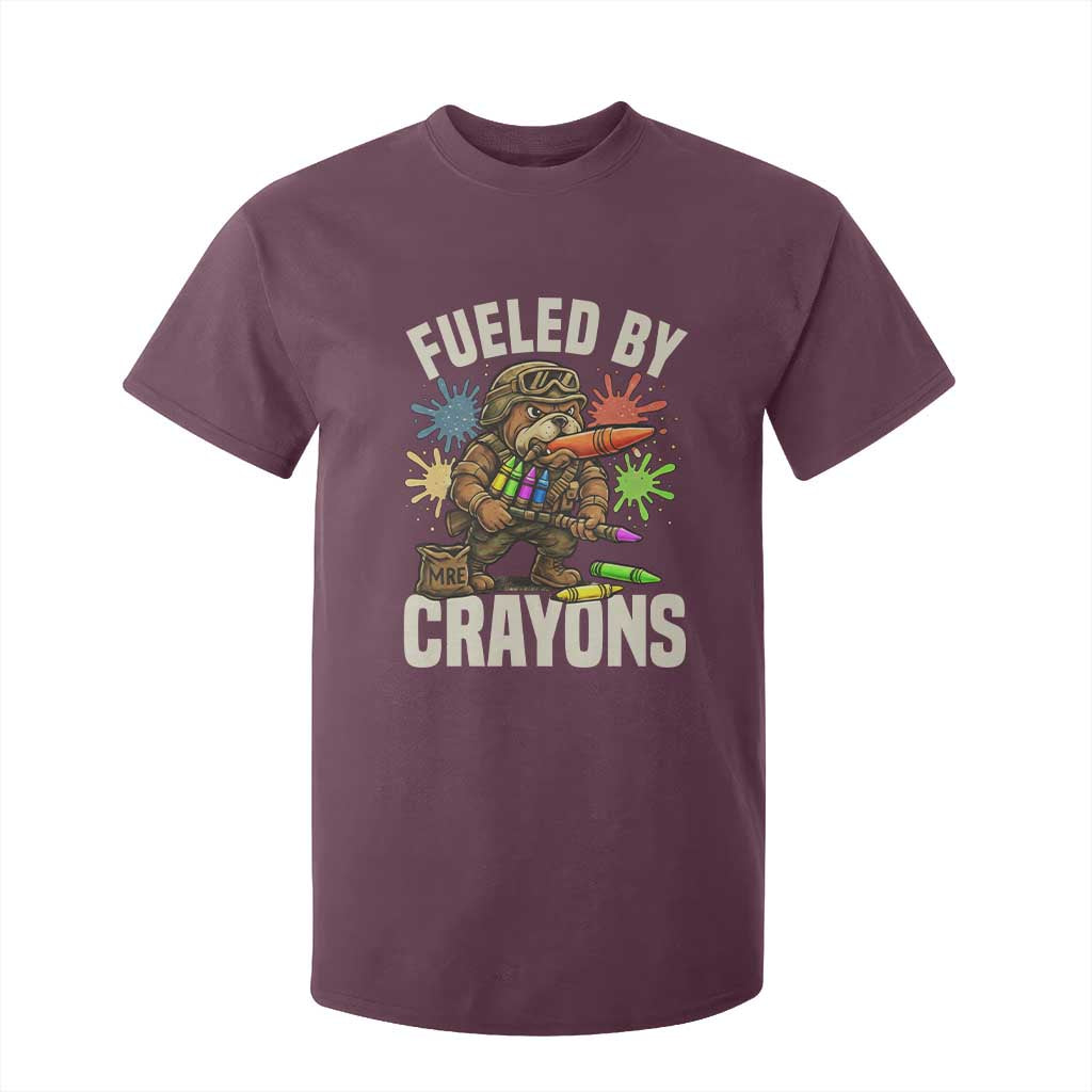 Fueled by Crayons Bulldog Soldier T Shirt For Kid Funny Combat Veteran Crayon Launcher TS02 Maroon Print Your Wear