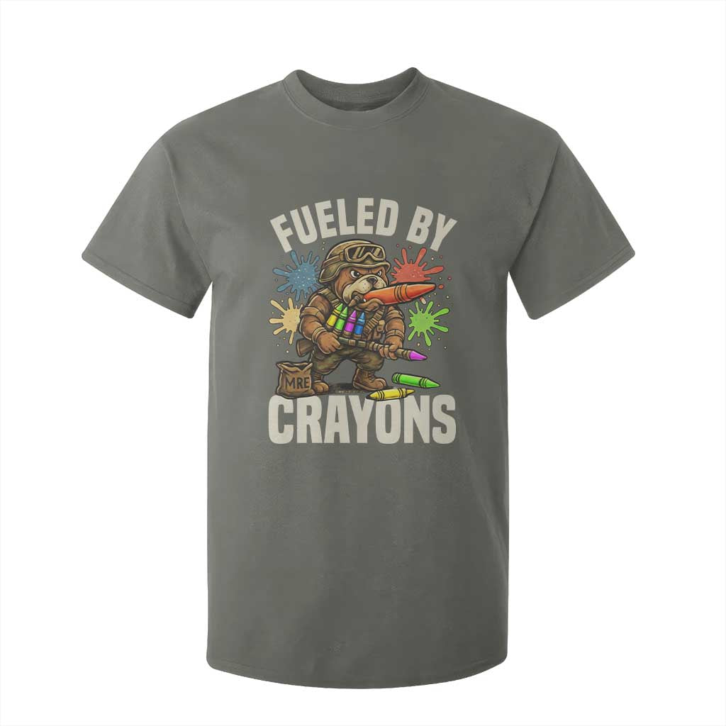 Fueled by Crayons Bulldog Soldier T Shirt For Kid Funny Combat Veteran Crayon Launcher TS02 Military Green Print Your Wear