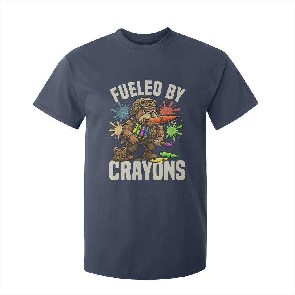 Fueled by Crayons Bulldog Soldier T Shirt For Kid Funny Combat Veteran Crayon Launcher TS02 Navy Print Your Wear