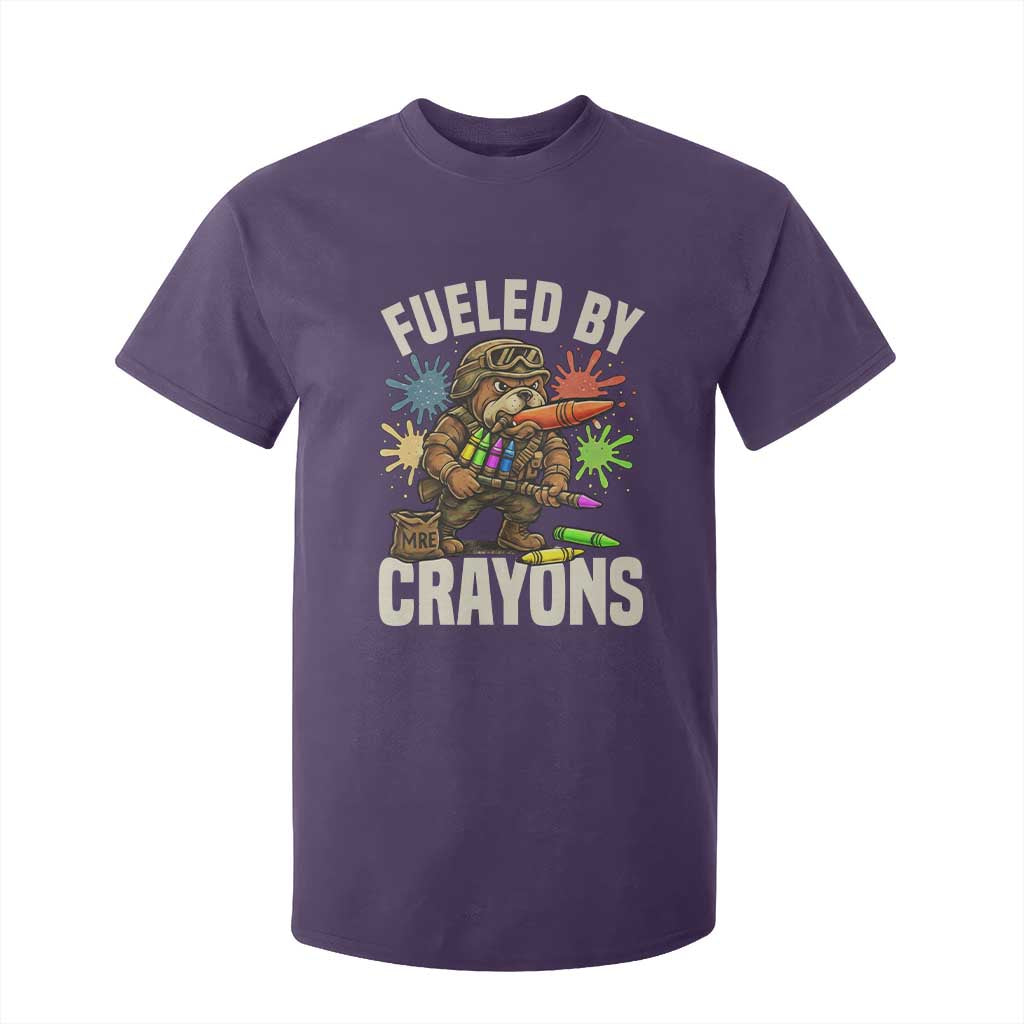 Fueled by Crayons Bulldog Soldier T Shirt For Kid Funny Combat Veteran Crayon Launcher TS02 Purple Print Your Wear
