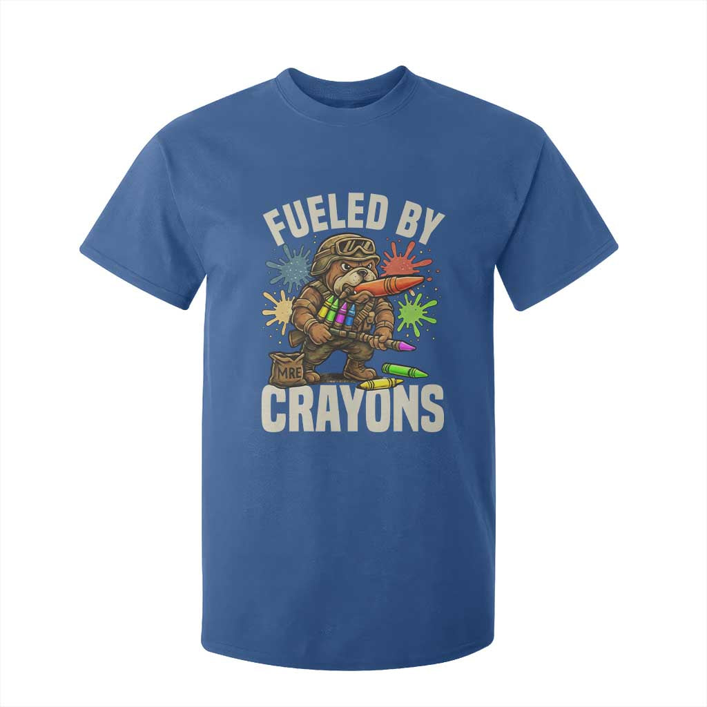 Fueled by Crayons Bulldog Soldier T Shirt For Kid Funny Combat Veteran Crayon Launcher TS02 Royal Blue Print Your Wear