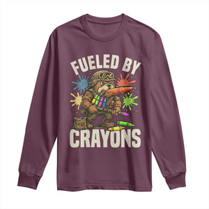 Fueled by Crayons Bulldog Soldier Long Sleeve Shirt Funny Combat Veteran Crayon Launcher TS02 Maroon Print Your Wear