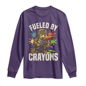 Fueled by Crayons Bulldog Soldier Long Sleeve Shirt Funny Combat Veteran Crayon Launcher TS02 Purple Print Your Wear