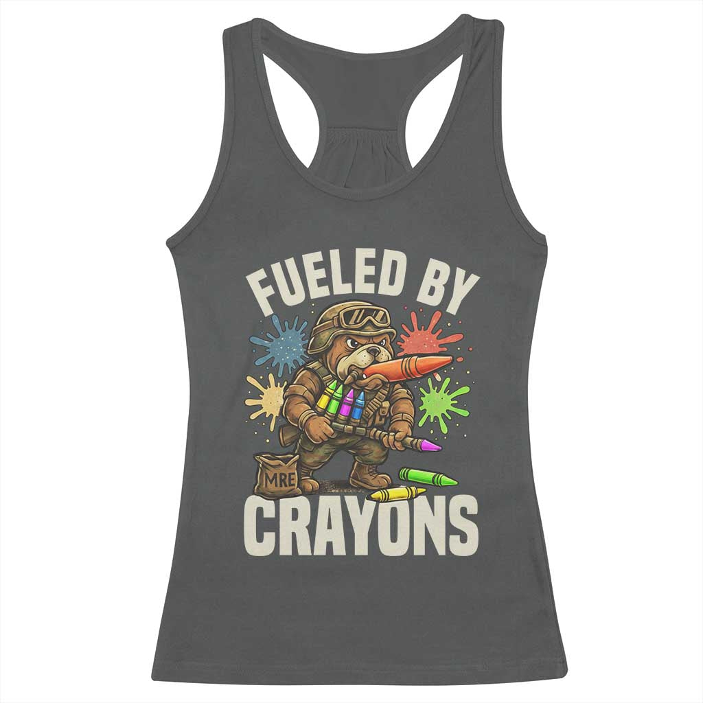 Fueled by Crayons Bulldog Soldier Racerback Tank Top Funny Combat Veteran Crayon Launcher TS02 Dark Heather Print Your Wear