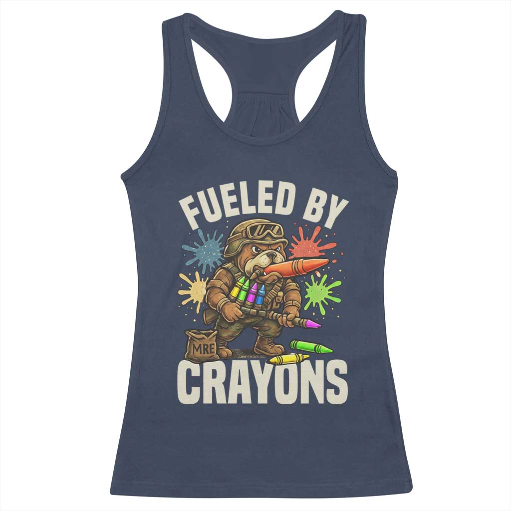 Fueled by Crayons Bulldog Soldier Racerback Tank Top Funny Combat Veteran Crayon Launcher TS02 Navy Print Your Wear