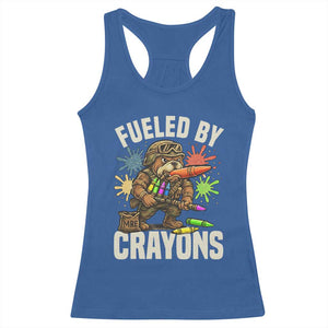 Fueled by Crayons Bulldog Soldier Racerback Tank Top Funny Combat Veteran Crayon Launcher TS02 Royal Blue Print Your Wear
