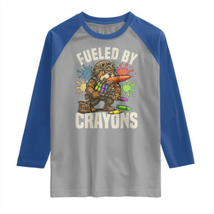 Fueled by Crayons Bulldog Soldier Raglan Shirt Funny Combat Veteran Crayon Launcher TS02 Sport Gray Royal Print Your Wear