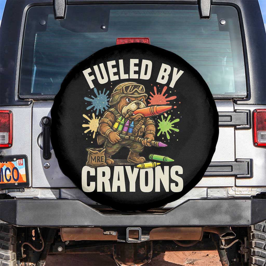 Fueled by Crayons Bulldog Soldier Spare Tire Cover Funny Combat Veteran Crayon Launcher TS02 No hole Black Print Your Wear