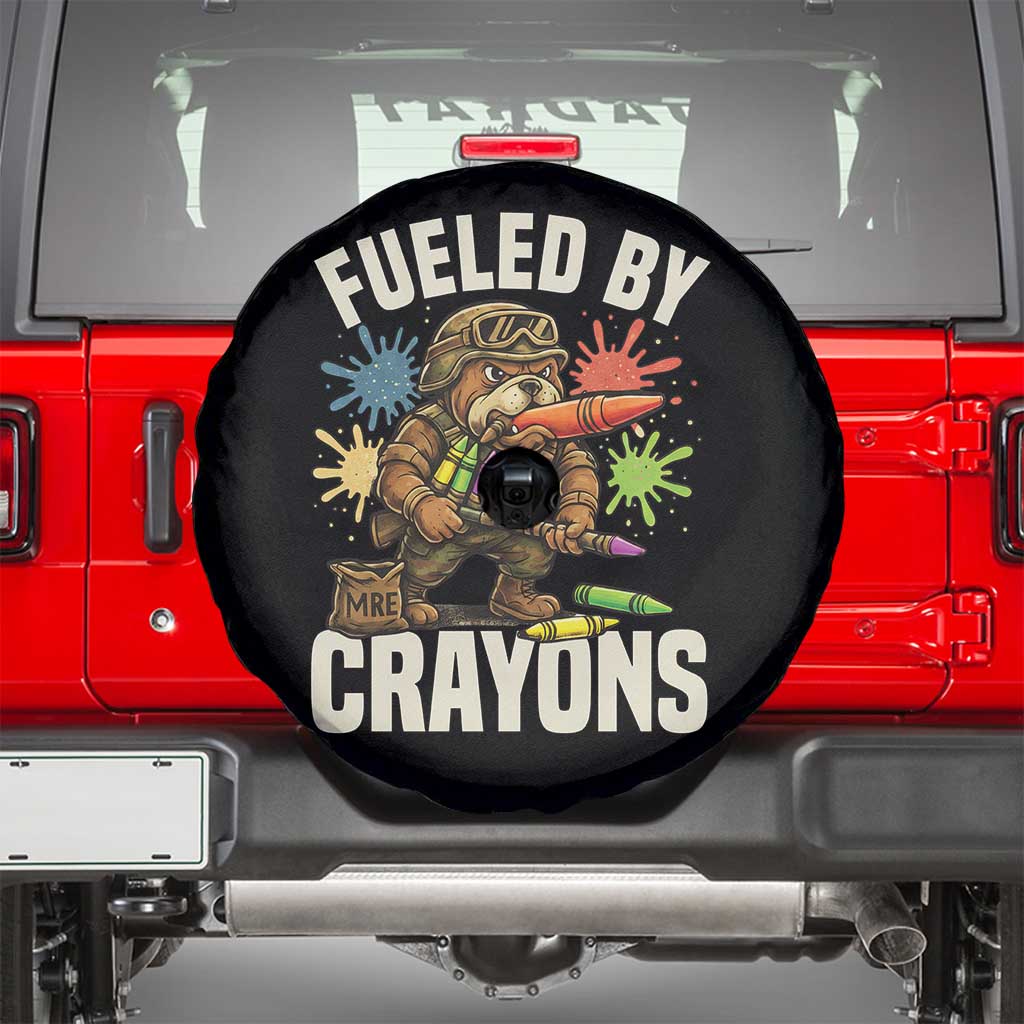 Fueled by Crayons Bulldog Soldier Spare Tire Cover Funny Combat Veteran Crayon Launcher TS02 Black Print Your Wear