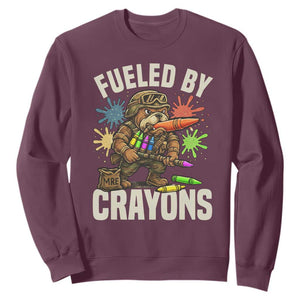 Fueled by Crayons Bulldog Soldier Sweatshirt Funny Combat Veteran Crayon Launcher TS02 Maroon Print Your Wear