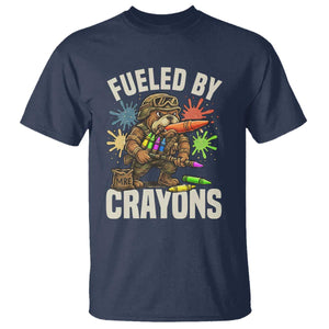 Fueled by Crayons Bulldog Soldier T Shirt Funny Combat Veteran Crayon Launcher TS02 Navy Print Your Wear