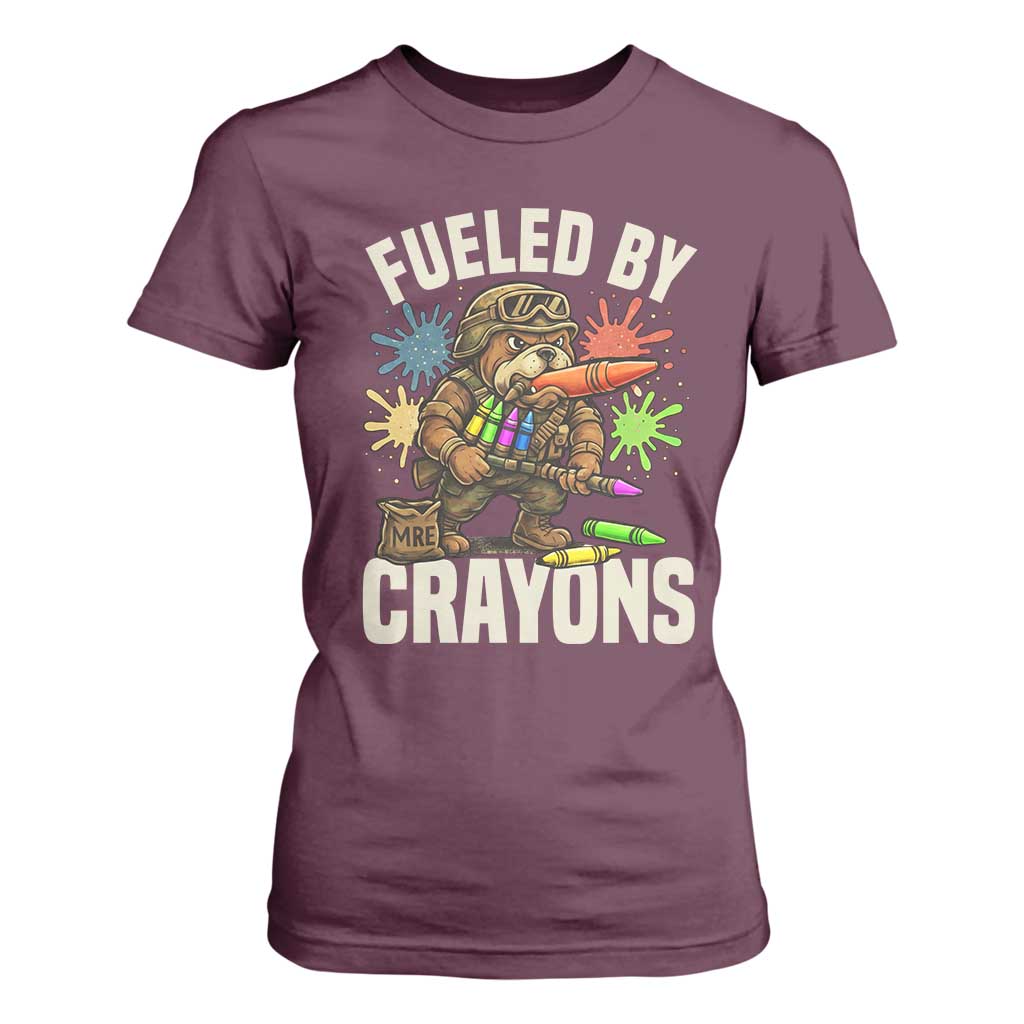 Fueled by Crayons Bulldog Soldier T Shirt For Women Funny Combat Veteran Crayon Launcher TS02 Maroon Print Your Wear