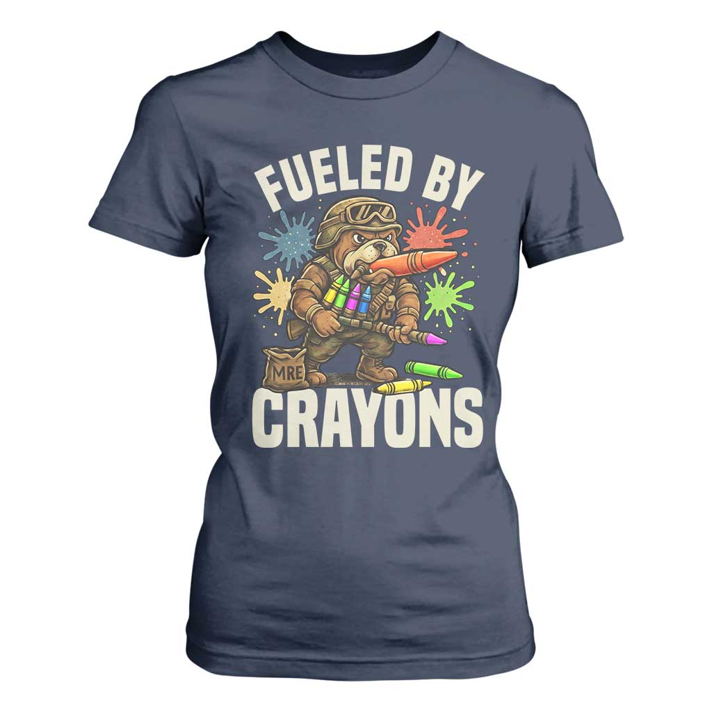 Fueled by Crayons Bulldog Soldier T Shirt For Women Funny Combat Veteran Crayon Launcher TS02 Navy Print Your Wear