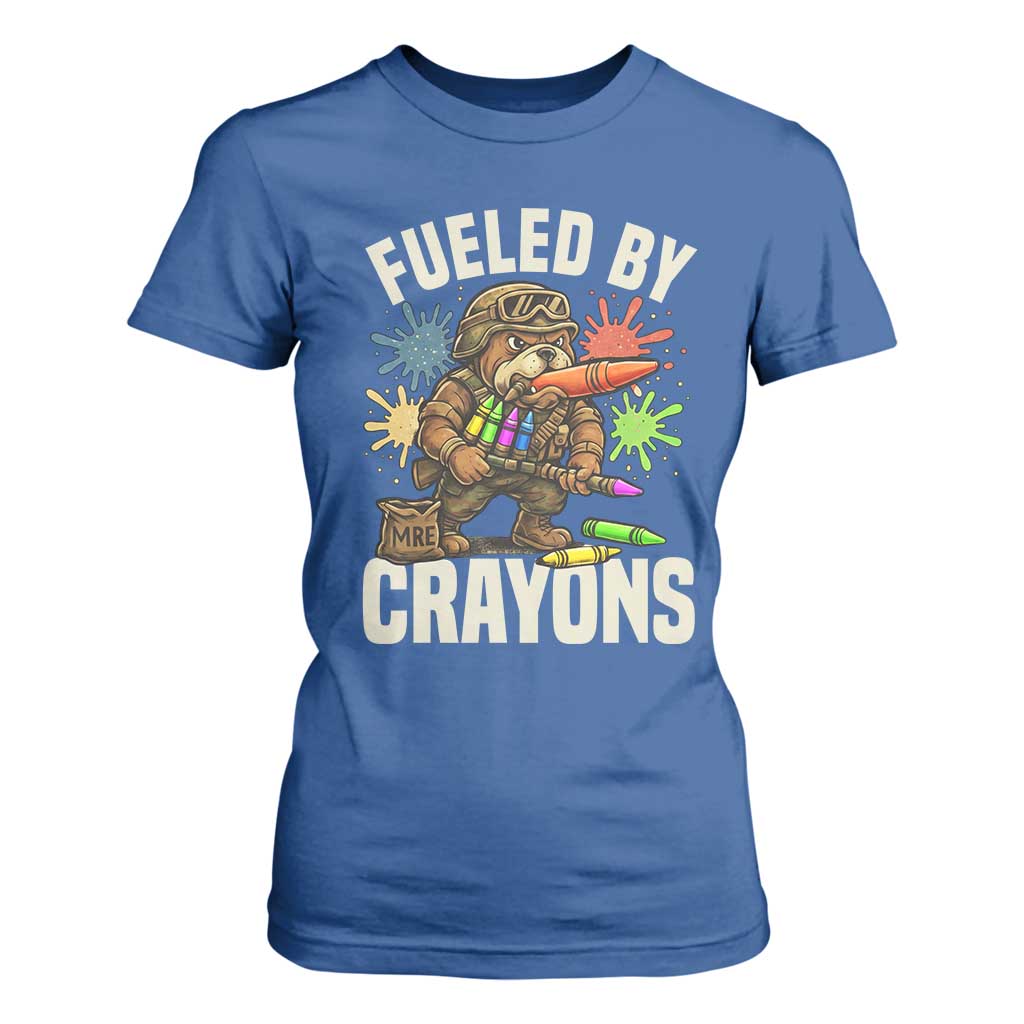 Fueled by Crayons Bulldog Soldier T Shirt For Women Funny Combat Veteran Crayon Launcher TS02 Royal Blue Print Your Wear