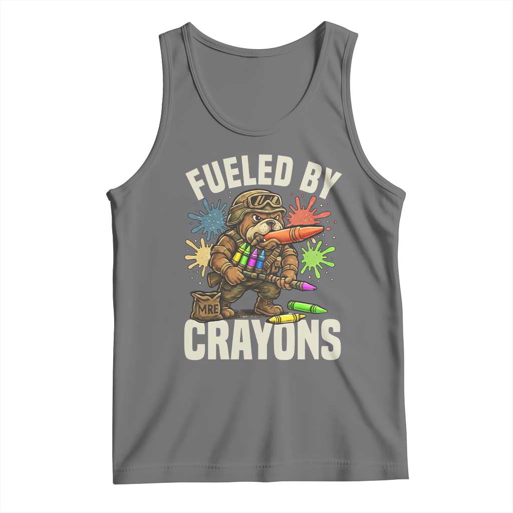 Fueled by Crayons Bulldog Soldier Tank Top Funny Combat Veteran Crayon Launcher TS02 Black Heather Print Your Wear