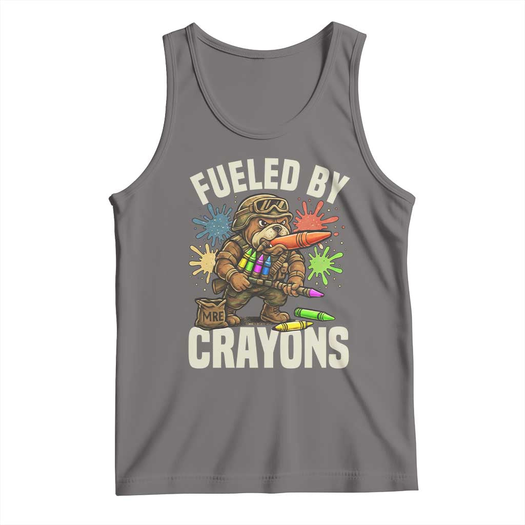 Fueled by Crayons Bulldog Soldier Tank Top Funny Combat Veteran Crayon Launcher TS02 Deep Heather Print Your Wear