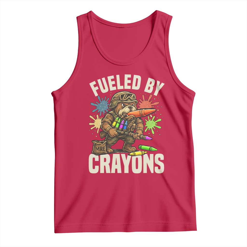 Fueled by Crayons Bulldog Soldier Tank Top Funny Combat Veteran Crayon Launcher TS02 Red Print Your Wear