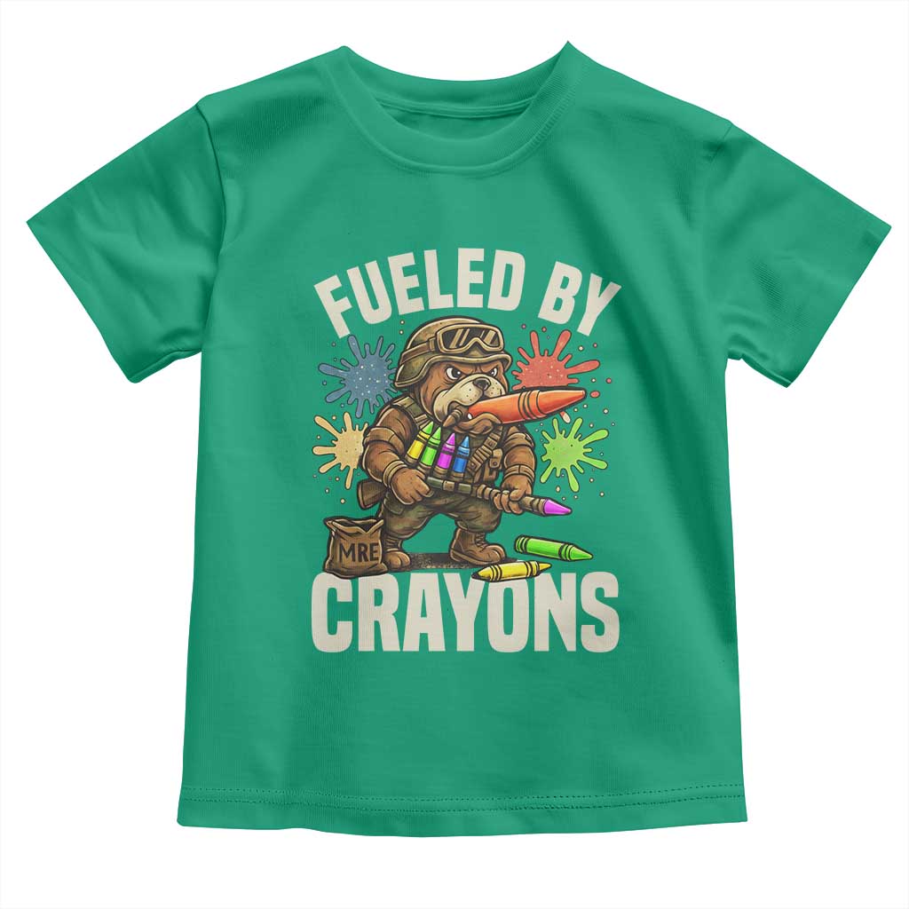 Fueled by Crayons Bulldog Soldier Toddler T Shirt Funny Combat Veteran Crayon Launcher TS02 Irish Green Print Your Wear