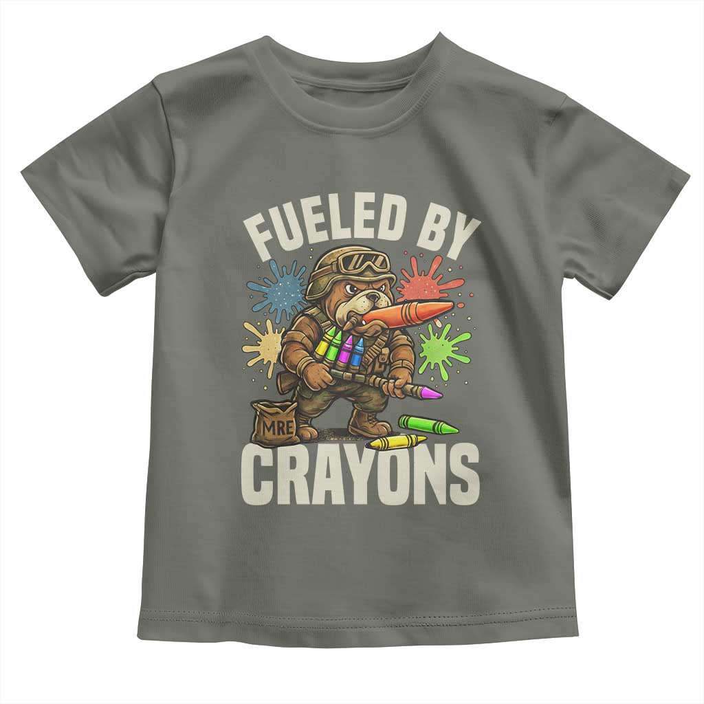 Fueled by Crayons Bulldog Soldier Toddler T Shirt Funny Combat Veteran Crayon Launcher TS02 Military Green Print Your Wear
