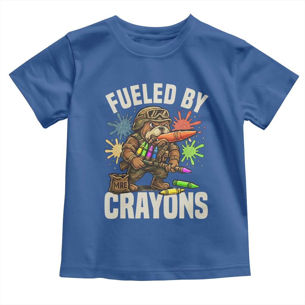 Fueled by Crayons Bulldog Soldier Toddler T Shirt Funny Combat Veteran Crayon Launcher TS02 Royal Blue Print Your Wear