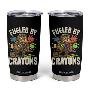 Fueled by Crayons Bulldog Soldier Tumbler Cup Funny Combat Veteran Crayon Launcher TS02 Black Print Your Wear