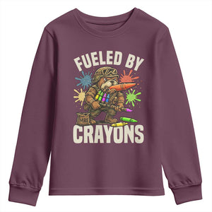 Fueled by Crayons Bulldog Soldier Youth Sweatshirt Funny Combat Veteran Crayon Launcher TS02 Maroon Print Your Wear