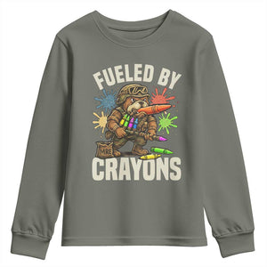 Fueled by Crayons Bulldog Soldier Youth Sweatshirt Funny Combat Veteran Crayon Launcher TS02 Military Green Print Your Wear