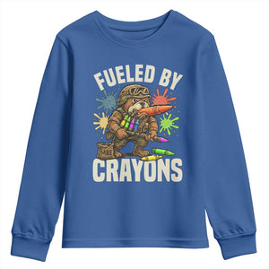 Fueled by Crayons Bulldog Soldier Youth Sweatshirt Funny Combat Veteran Crayon Launcher TS02 Royal Blue Print Your Wear