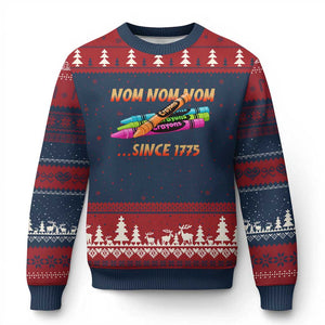 Nom Nom Nom Crayons Ugly Christmas Sweater Since 1775 Funny Military Joke Veterans TS02 Navy Red Print Your Wear