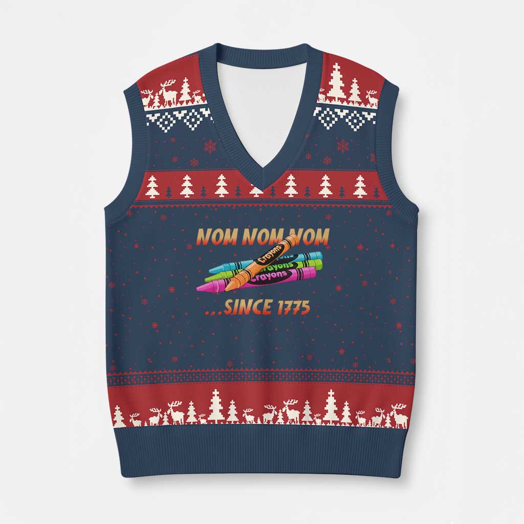 Nom Nom Nom Crayons V-Neck Knit Sweater Vest Since 1775 Funny Military Joke Veterans TS02 Navy Red Print Your Wear