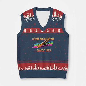 Nom Nom Nom Crayons V-Neck Knit Sweater Vest Since 1775 Funny Military Joke Veterans TS02 Navy Red Print Your Wear