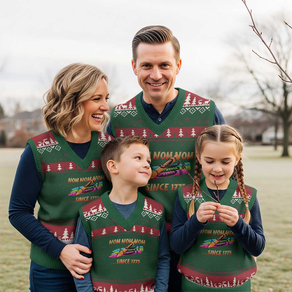 Nom Nom Nom Crayons V-Neck Knit Sweater Vest Since 1775 Funny Military Joke Veterans TS02 Red Green Print Your Wear