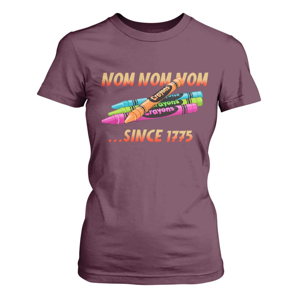 Nom Nom Nom Crayons T Shirt For Women Since 1775 Funny Military Joke Veterans TS02 Maroon Print Your Wear