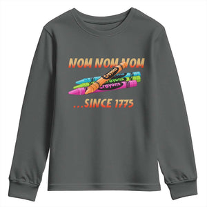 Nom Nom Nom Crayons Youth Sweatshirt Since 1775 Funny Military Joke Veterans TS02 Dark Heather Print Your Wear